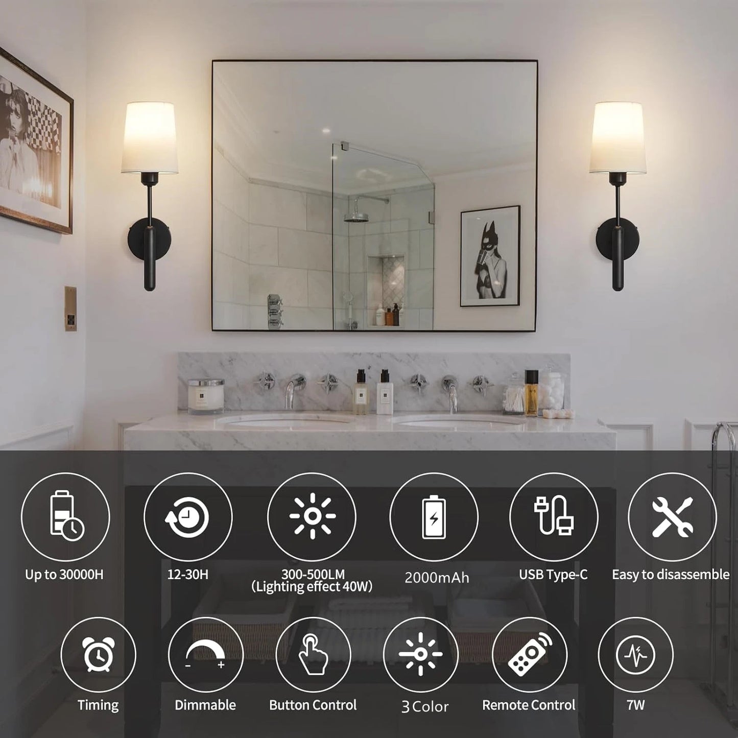 CandleGlow Rechargeable Wall Sconce Set — Battery Powered, Remote, 3 Color Temps, No Wiring