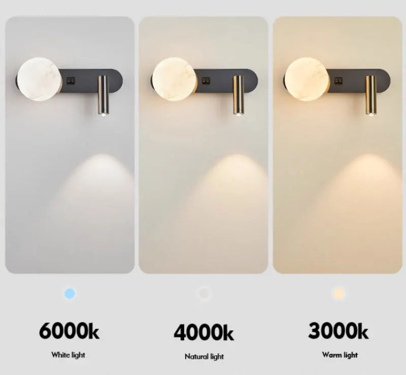 MoonSpot Wall Sconce — LED Reading & Ambient Light, Hardwired, Knob Switch, Bedroom Bedside