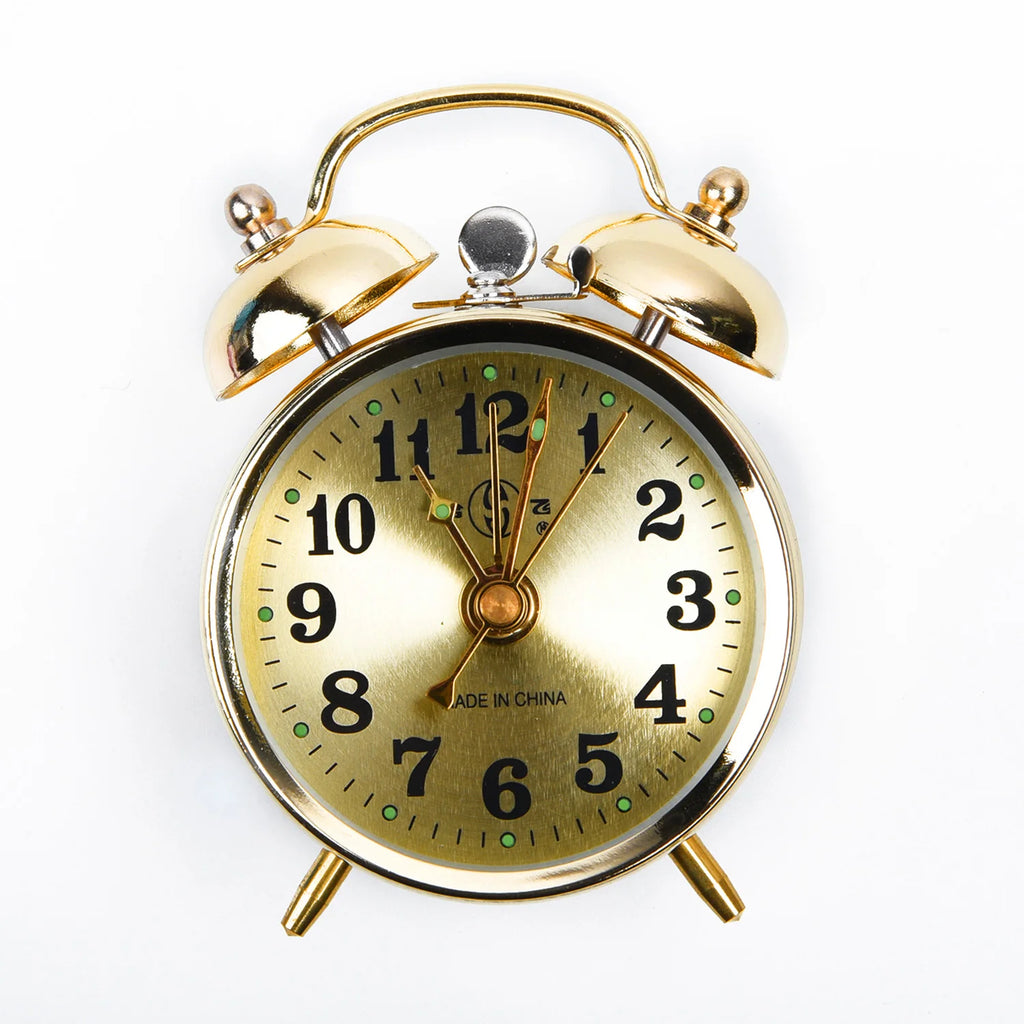 HeritageGlow Twin Bell Alarm Clock — Vintage Wind-Up Metal Desk Clock, Gold
