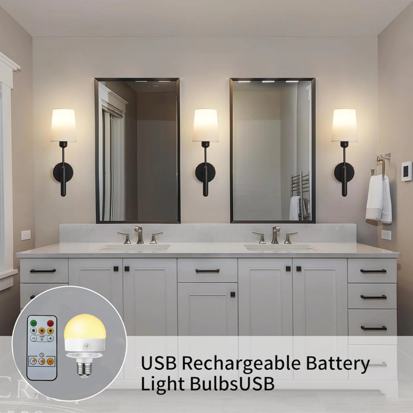 CandleGlow Rechargeable Wall Sconce Set — Battery Powered, Remote, 3 Color Temps, No Wiring