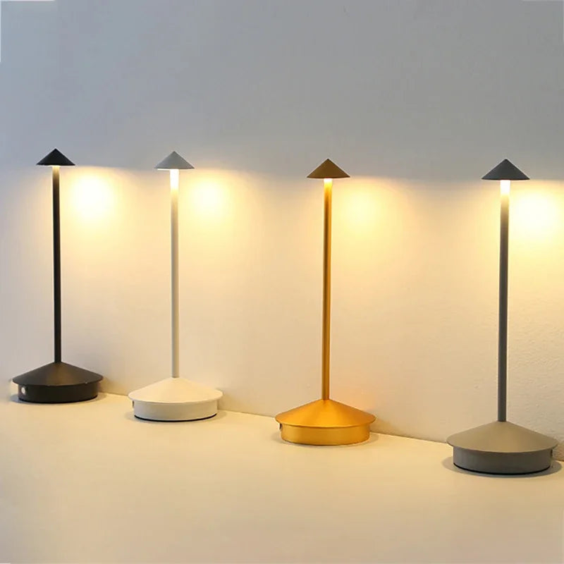 Cordless Table Lamp Rechargeable, Metal Cone Shade LED Lamp, 3 Color Temperatures Touch Dimmable