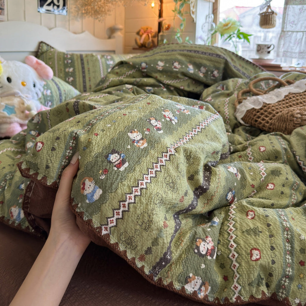 Sage Forest Kitty Aesthetic Bedding Set