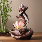Celadon Ceramic Backflow Incense Burner, Lotus Incense Fountain and Stick Holder, Zen Decor