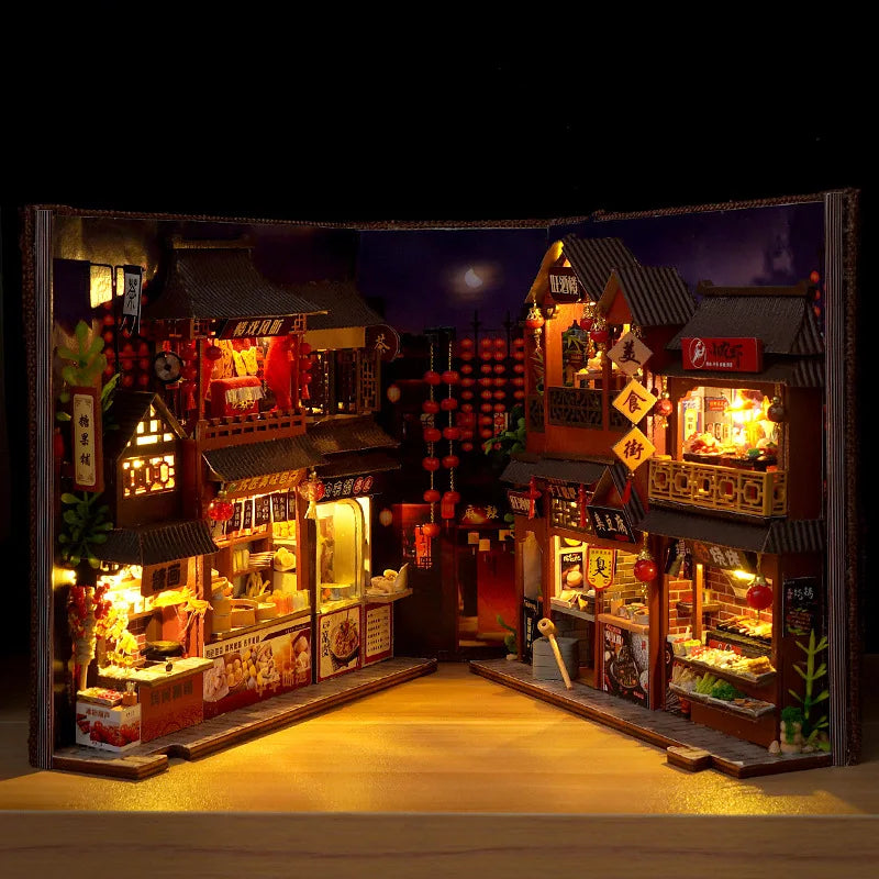 Book Nook Kit DIY Bookshop Miniature, Wooden Bookshelf Insert 7.3 x 3.3 x 6.7 in, 3D Puzzle for Adults