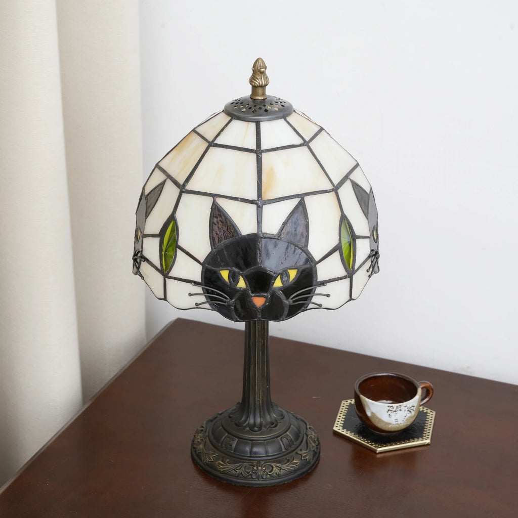 TiffanyCat Stained Glass Table Lamp — Vintage Cat Decor
