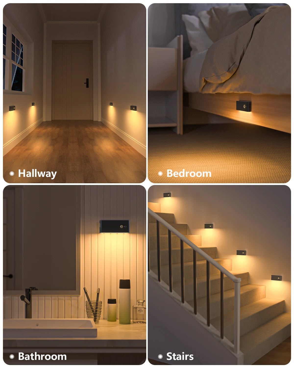 WarmSense Motion Sensor Night Light — Warm White 2700K, Rechargeable, Magnetic Mount, USB-C