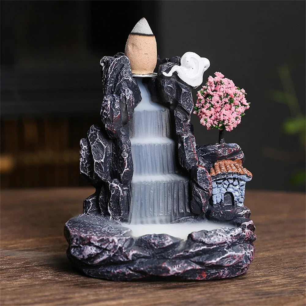 Backflow Incense Burner Waterfall, Smoke Fountain Incense Holder Home Decor, with Incense Cone Packs
