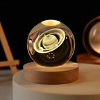 Crystal Ball Night Light 2.4 inch, 3D Galaxy Moon Saturn Lamp with Wood Base, Warm 3000K, Gift