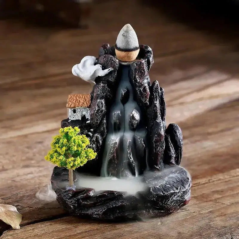 Backflow Incense Burner Waterfall, Smoke Fountain Incense Holder Home Decor, with Incense Cone Packs
