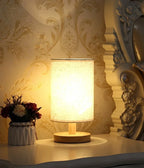 LinenGlow — Minimalist Bedside Lamp with Wood Base