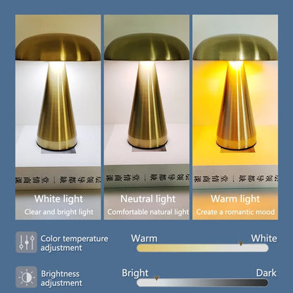 HushGlow — Metal Mushroom Touch Lamp