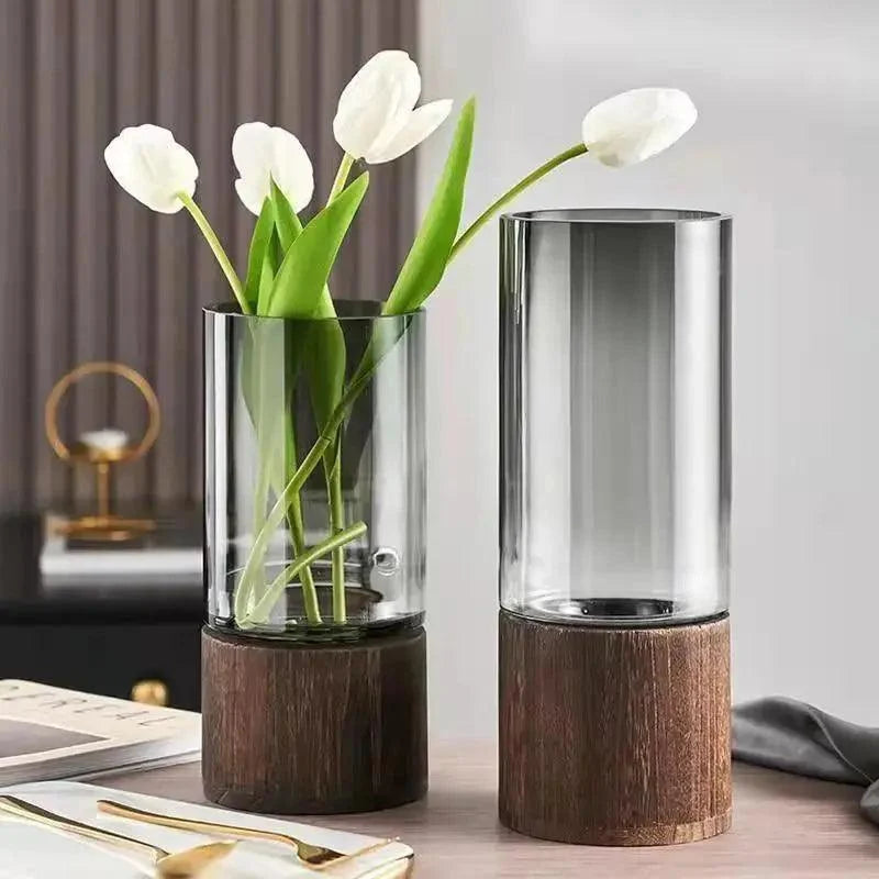 Wooden Glass Floral Vase