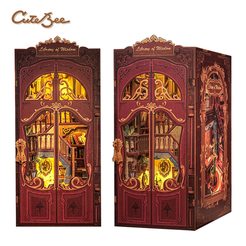 Corner Bookshop Book Nook Kit, DIY Miniature Bookstore with LED Light, Bookshelf Insert