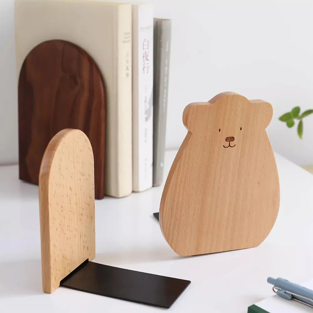 Wooden Bookends Decorative, Natural Wood Book Ends for Shelves and Desk, Book Organizer