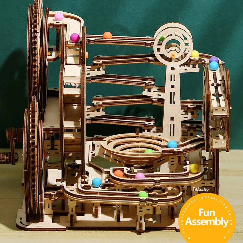 Marble Run Tower 3D Wooden Puzzle with Lift