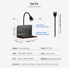 DeskGlow Wall Lamp — Bedside LED Light with Wireless Qi Charging, USB Port & Shelf, Plug-In