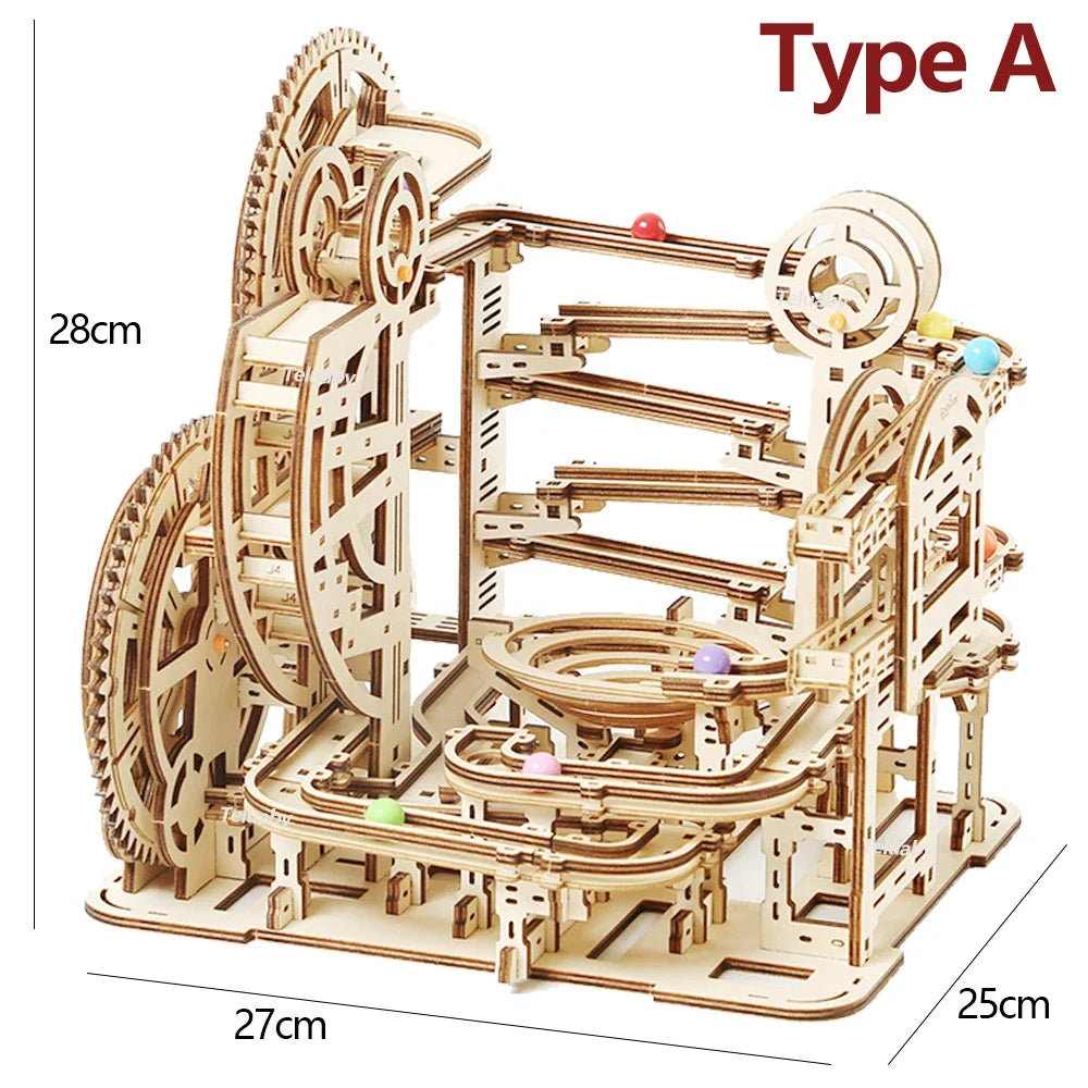 Marble Run Tower 3D Wooden Puzzle with Lift