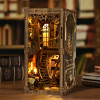 Book Nook Kit DIY Miniature Library Room, Wooden Bookshelf Insert with LED Light, 3D Puzzle for Adults
