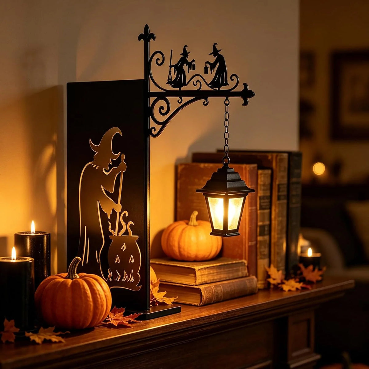 ShelfGlow — Iron Bookend Light, Halloween Bookshelf Decor