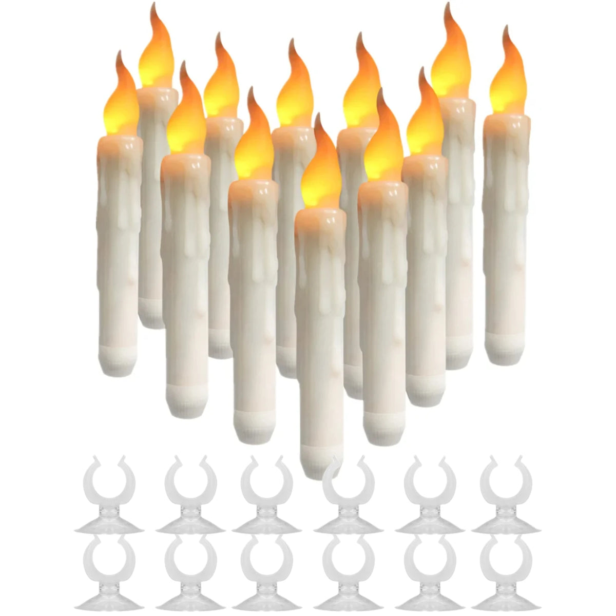 Floating Window Candles with Suction Cups, Flameless Hanging LED Taper Candles, Christmas Window Decor