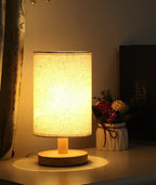 LinenGlow — Minimalist Bedside Lamp with Wood Base