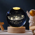 3D Crystal Ball Night Light, Galaxy Solar System Moon Lamp with Wooden Base, USB Bedside Light