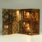 Book Nook Kit DIY Miniature Library Room, Wooden Bookshelf Insert with LED Light, 3D Puzzle for Adults
