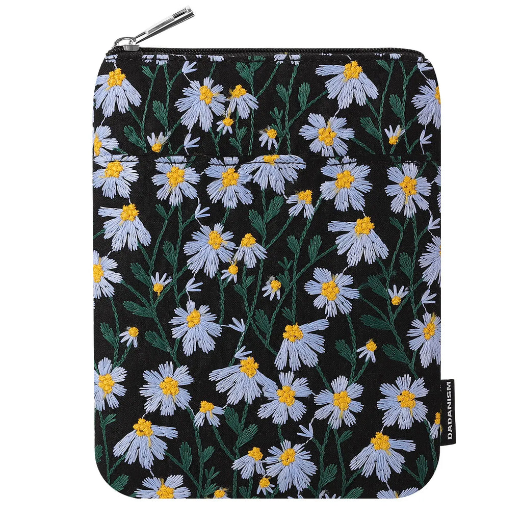 E-Reader Sleeve 6-7 inch, Embroidered Daisy Padded Case, Fits Kindle Paperwhite and Kobo