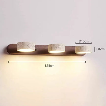 StoneBar Travertine Wall Light — Wood & Stone LED Vanity Bar, 2/3/4 Heads, Wabi-Sabi