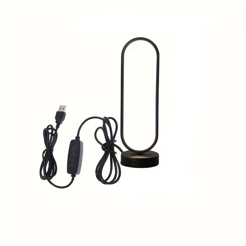 Modern Ring Table Lamp, 3-Color Dimmable LED Bedside Lamp, Minimalist Black Nightstand Light
