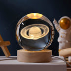 3D Crystal Ball Night Light, Galaxy Solar System Moon Lamp with Wooden Base, USB Bedside Light