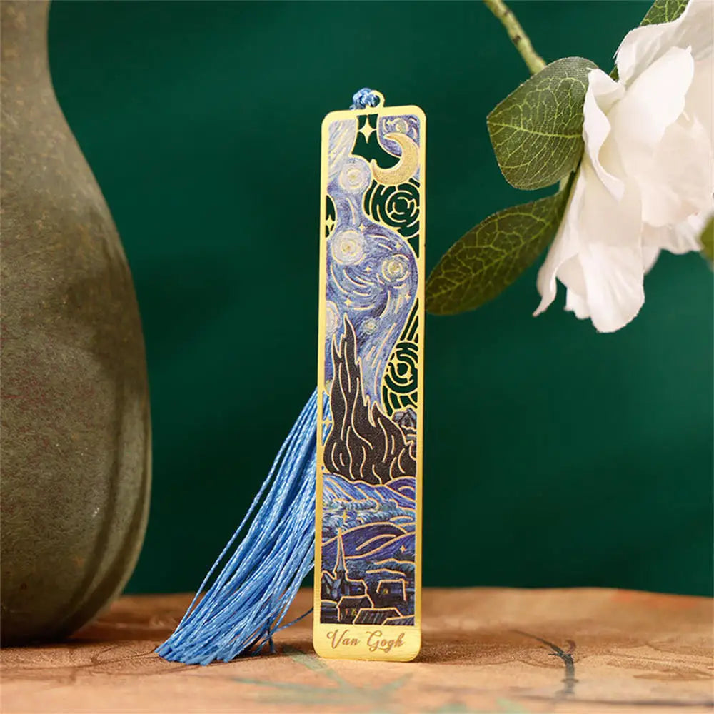 Brass Page Clip Bookmark, Hollow Floral Painting Metal Bookmark, Art Bookmark Gift for Readers