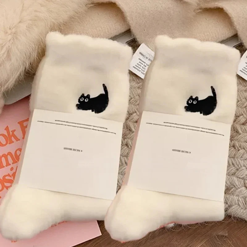 Fuzzy Socks for Women, Cute Cat Cozy Plush Winter Socks, Soft Warm Slipper Socks, 1-3 Pairs
