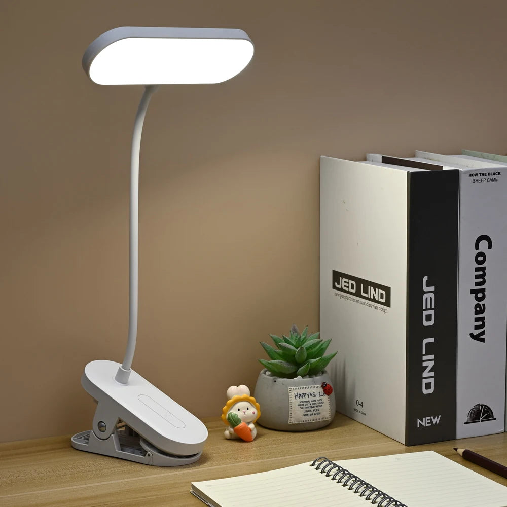 ClipGlow Rechargeable LED Desk Lamp — Clip-On, Touch Control, Dimmable, USB-C, Eye Care