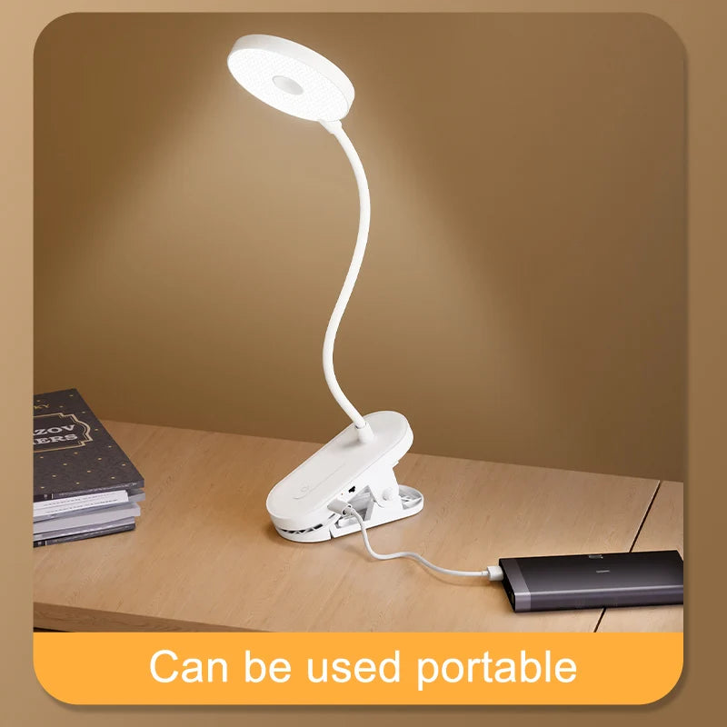ClipGlow Rechargeable LED Desk Lamp — Clip-On, Touch Control, Dimmable, USB-C, Eye Care