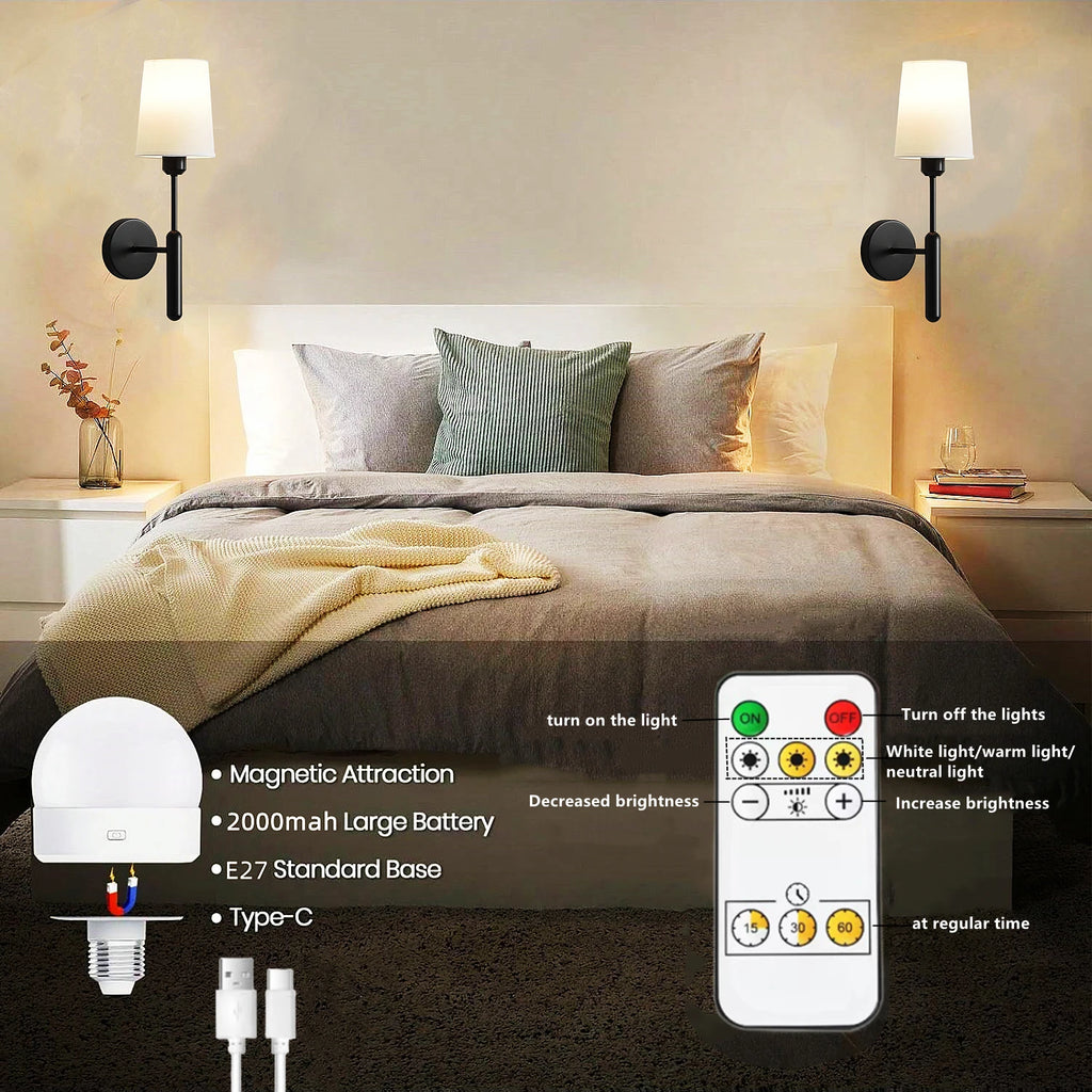 CandleGlow Rechargeable Wall Sconce Set — Battery Powered, Remote, 3 Color Temps, No Wiring