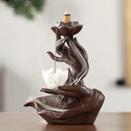 Celadon Ceramic Backflow Incense Burner, Lotus Incense Fountain and Stick Holder, Zen Decor
