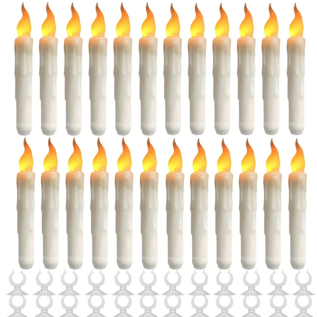 Floating Window Candles with Suction Cups, Flameless Hanging LED Taper Candles, Christmas Window Decor