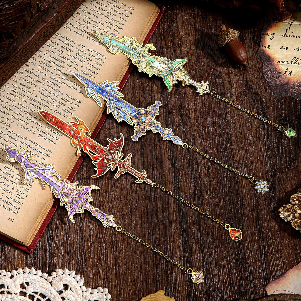 Fantasy Sword Bookmark Set — 4 Metal Bookmarks for Readers