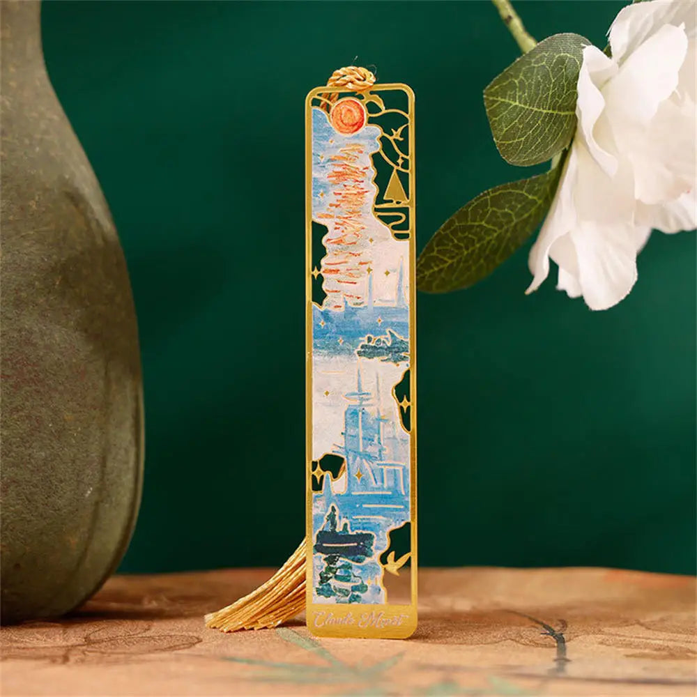 Brass Page Clip Bookmark, Hollow Floral Painting Metal Bookmark, Art Bookmark Gift for Readers