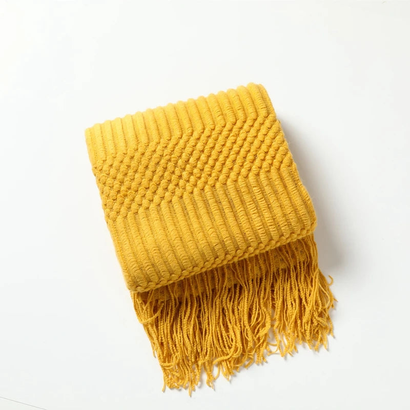 Knit Throw Blanket with Tassels, Chunky Farmhouse Throw for Couch and Bed, Soft Acrylic, 50x68 in