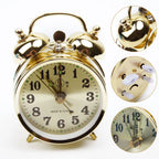 HeritageGlow Twin Bell Alarm Clock — Vintage Wind-Up Metal Desk Clock, Gold