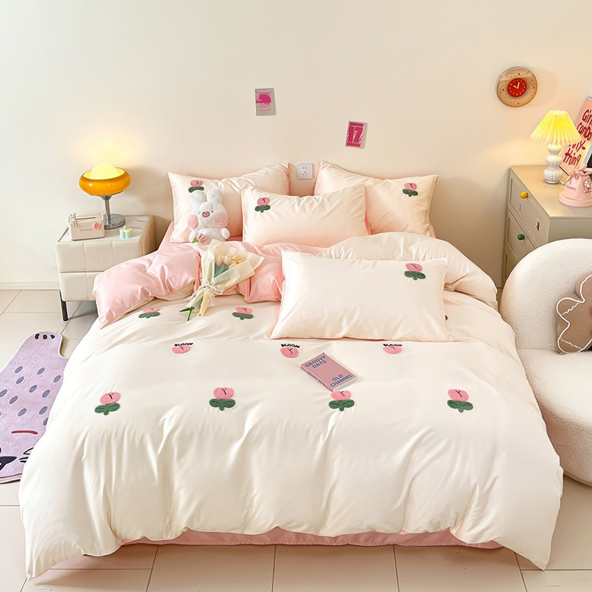 Tulip Flower Embroidered Bedding Set