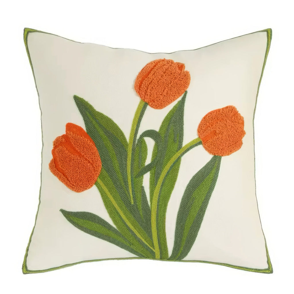 Tulip Garden Embroidered Pillow Cover