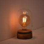 Cordless Glass Cloche Edison Table Lamp with Walnut Base for Bar & Restaurant