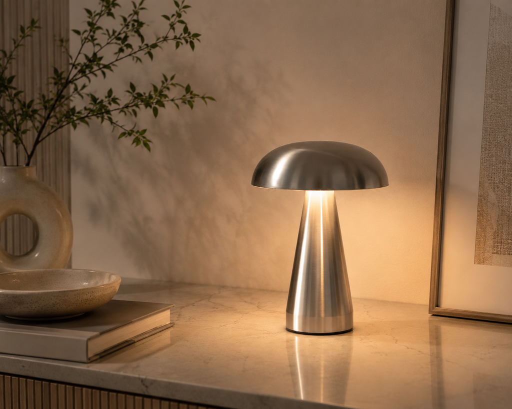 HushGlow — Metal Mushroom Touch Lamp