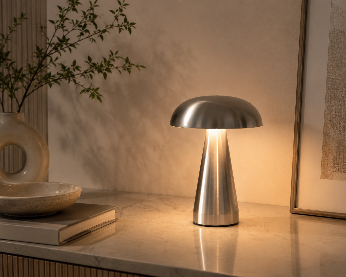 HushGlow — Metal Mushroom Touch Lamp