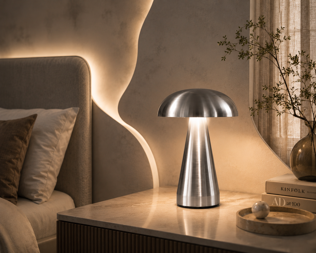 HushGlow — Metal Mushroom Touch Lamp