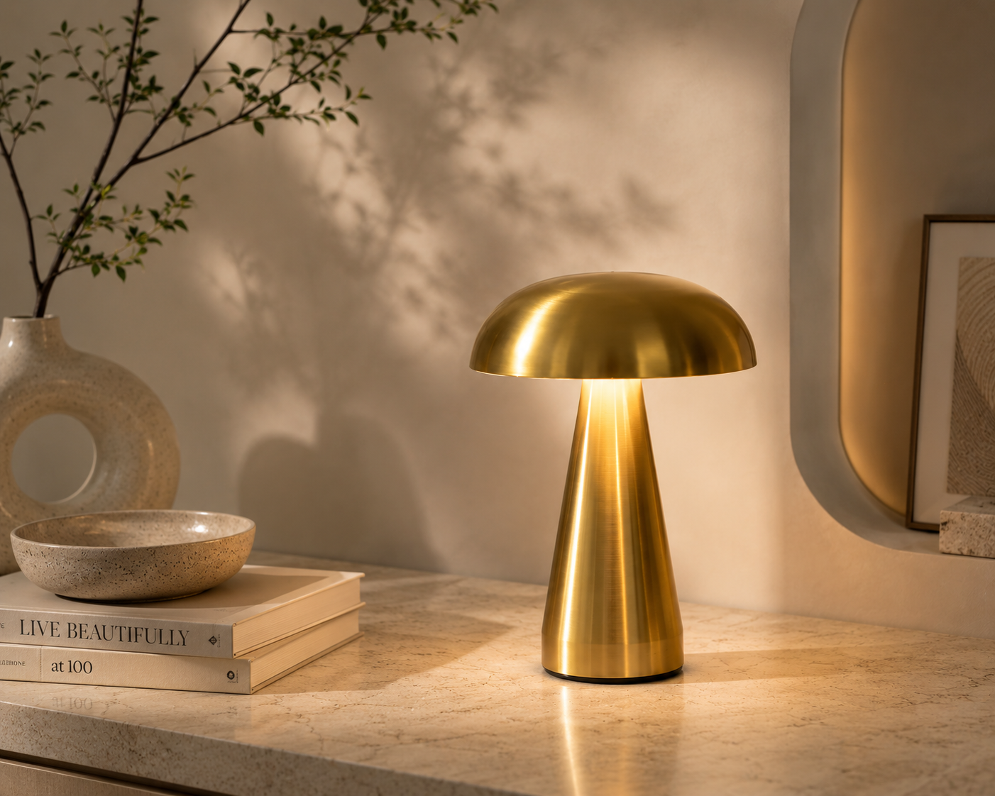 HushGlow — Metal Mushroom Touch Lamp
