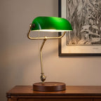 Cordless Banker Desk Lamp with Adjustable Arm and Wooden Tray Base
